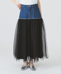 Ray BEAMS | デニム キリカエ チュール スカート(スカート)
