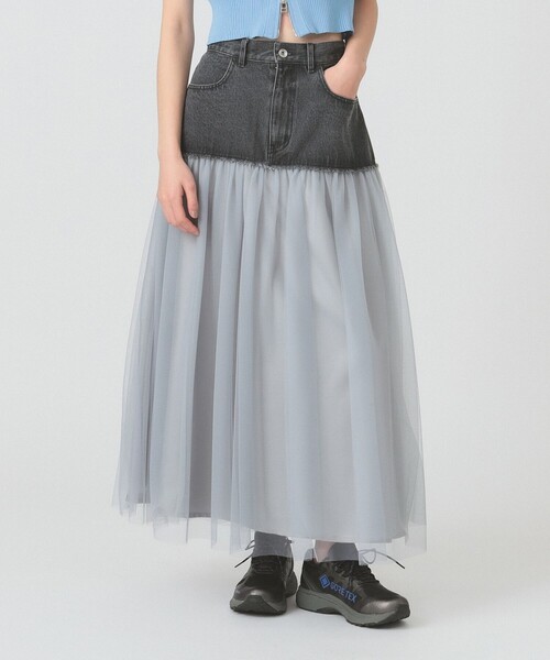 Ray BEAMS（レイビームス）の「デニム キリカエ チュール スカート（スカート・レディース・ブラック/ライトグレー・0/1）」の7枚目の写真