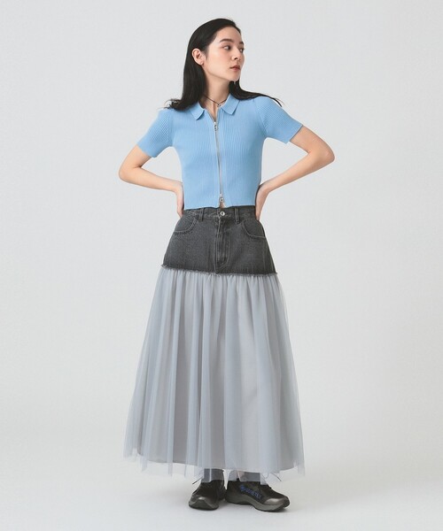 Ray BEAMS（レイビームス）の「デニム キリカエ チュール スカート（スカート・レディース・ブラック/ライトグレー・0/1）」の10枚目の写真