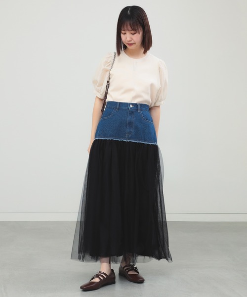 デニム キリカエ チュール スカート　新品 セール】デニム キリカエ チュール スカート（スカート）｜Ray