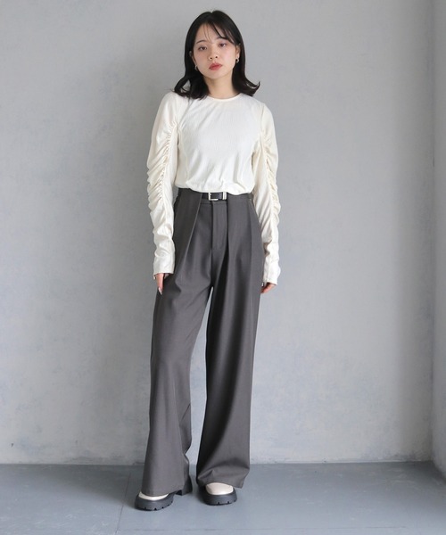 cheriella（シェリエラ）の「【cheriella】ベルト付きタックワイドパンツ BELTED TUCK WIDE PANTS（その他パンツ・レディース・グレー/ブラウン/ブラック・M/S）」の13枚目の写真