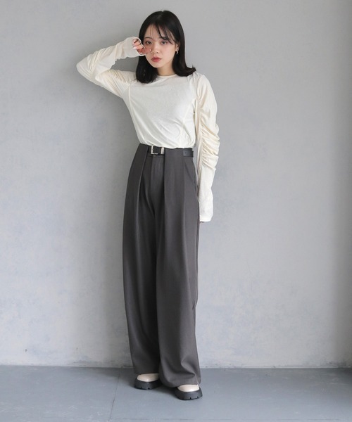 cheriella（シェリエラ）の「【cheriella】ベルト付きタックワイドパンツ BELTED TUCK WIDE PANTS（その他パンツ・レディース・グレー/ブラウン/ブラック・M/S）」の12枚目の写真