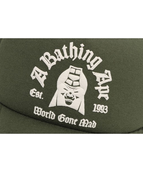 A BATHING APE(アベイシングエイプ)の「LOGO COTTON PANEL MESH CAP(キャップ・メンズ・オリーブ/ブラック・FREE)」の8枚目の写真