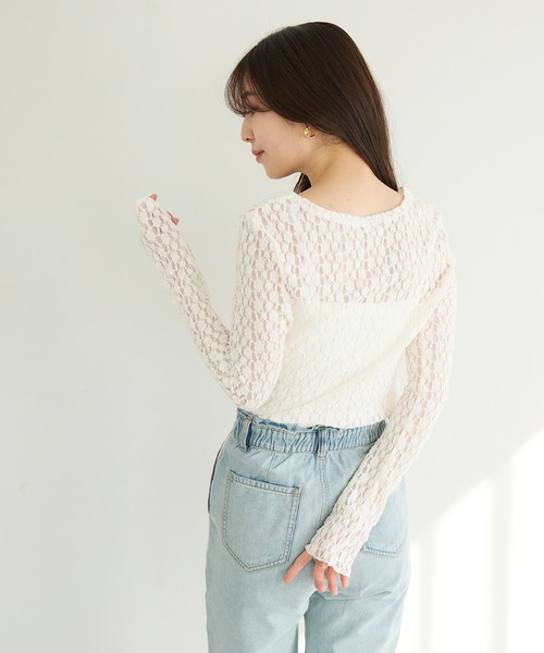 coca(coca)(コカ)の「ストレッチチュールレーストップス(Tシャツ/カットソー・レディース・アイボリー/ブラック/ネイビー・M/L/S)」の5枚目の写真