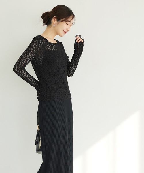 coca(coca)(コカ)の「ストレッチチュールレーストップス(Tシャツ/カットソー・レディース・アイボリー/ブラック/ネイビー・M/L/S)」の10枚目の写真