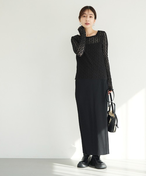 coca(coca)(コカ)の「ストレッチチュールレーストップス(Tシャツ/カットソー・レディース・アイボリー/ブラック/ネイビー・M/L/S)」の11枚目の写真