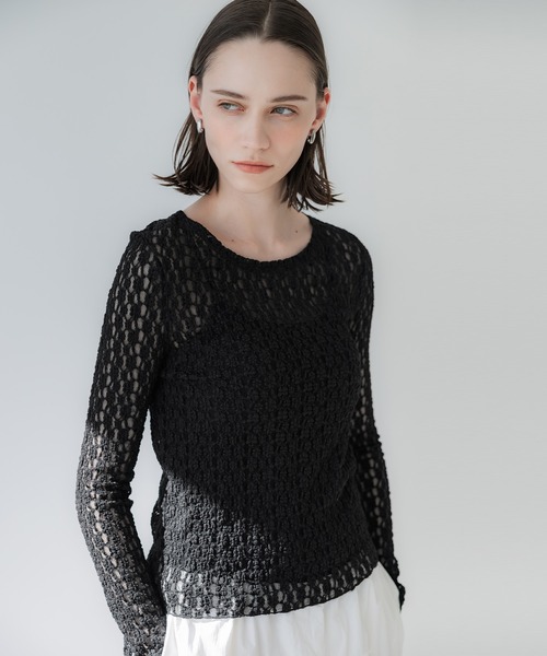 coca(coca)(コカ)の「ストレッチチュールレーストップス(Tシャツ/カットソー・レディース・アイボリー/ブラック/ネイビー・M/L/S)」の14枚目の写真