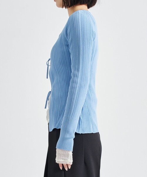 STUDIOUS（ステュディオス）の「【STUDIOUS/ステュディオス】Ribbon Front Knit Cardigan/リボンフロントニットカーディガン（カーディガン/ボレロ・レディース・ブラック/サックスブルー/オフホワイト・FREE）」の17枚目の写真