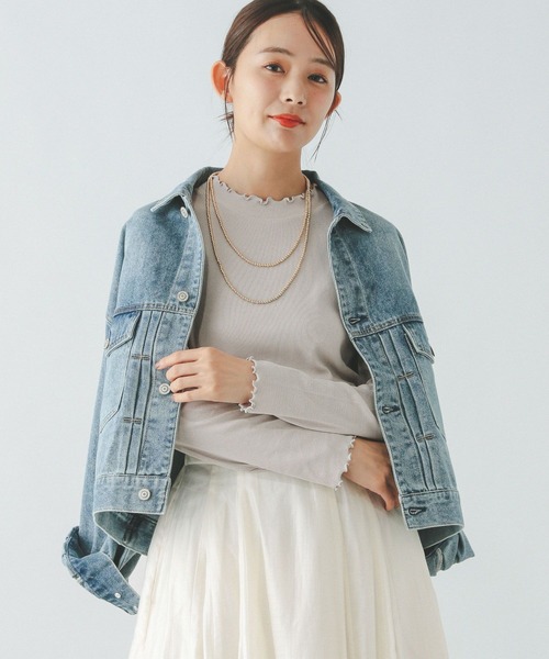 GLOBAL WORK（グローバルワーク）の「Beauteeメローリブ長袖/147624（Tシャツ/カットソー・レディース・ブラック×ホワイト/ブラック/オフホワイト/ライトグレー・MEDIUM/LARGE）」の4枚目の写真