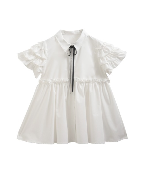 【新品】Fit more グログランリボン袖フリルブラウス セール】グログランリボン袖フリルブラウス（シャツ/ブラウス）｜Fit
