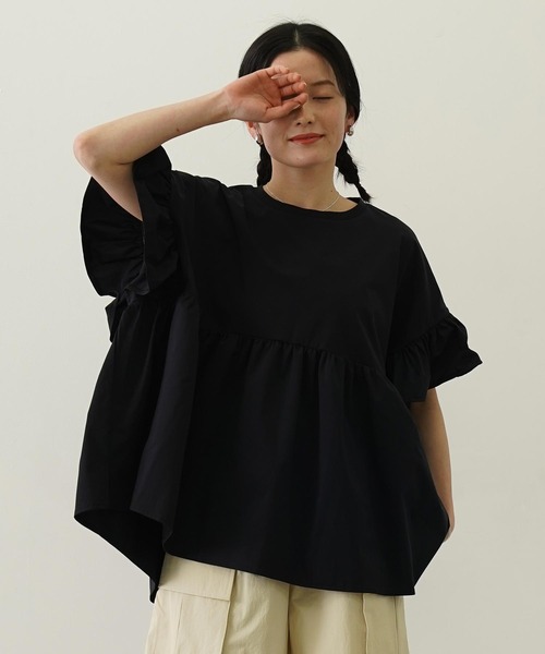 Ocean Pacific（オーシャンパシフィック）の「MILKFED. × OP RUFFLE TUNIC（ラッシュガード・レディース・ブラック/ベージュ/ホワイト・ONE SIZE）」の2枚目の写真