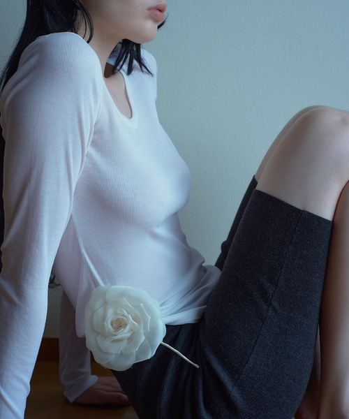 IRIS47（イリスフォーセブン）の「【IRIS 47】comfy long tops/コンフィー ロング トップス dress28　※（Tシャツ/カットソー・レディース・グリーン/ホワイト/ブラック・FREE）」の9枚目の写真