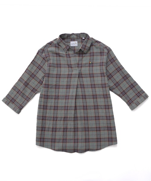 Arnold Palmer（アーノルドパーマー）の「スキッパー チェック 7分袖 ブラウス（シャツ/ブラウス・レディース・アイボリー/モスグリーン/ネイビー・S/M/L）」の16枚目の写真