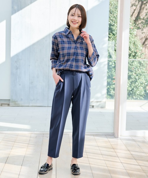 Arnold Palmer（アーノルドパーマー）の「スキッパー チェック 7分袖 ブラウス（シャツ/ブラウス・レディース・アイボリー/モスグリーン/ネイビー・S/M/L）」の21枚目の写真