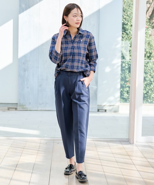 Arnold Palmer（アーノルドパーマー）の「スキッパー チェック 7分袖 ブラウス（シャツ/ブラウス・レディース・アイボリー/モスグリーン/ネイビー・S/M/L）」の20枚目の写真