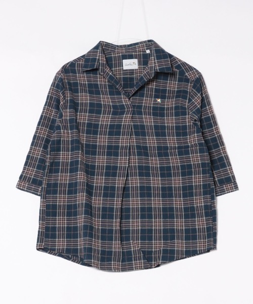 Arnold Palmer（アーノルドパーマー）の「スキッパー チェック 7分袖 ブラウス（シャツ/ブラウス・レディース・アイボリー/モスグリーン/ネイビー・S/M/L）」の9枚目の写真