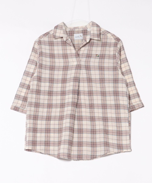 Arnold Palmer（アーノルドパーマー）の「スキッパー チェック 7分袖 ブラウス（シャツ/ブラウス・レディース・アイボリー/モスグリーン/ネイビー・S/M/L）」の7枚目の写真