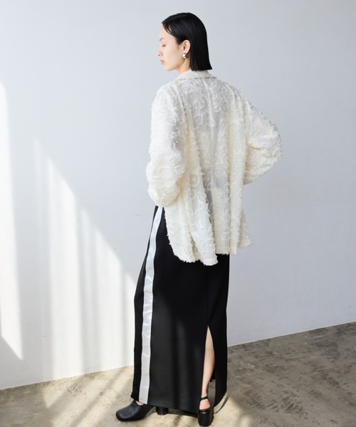 限定価格！即発送andrea&co 新品フリンジジャガードジャケット完売品♡ シアーフリンジジャガードジャケット（テーラードジャケット
