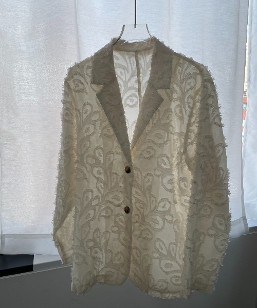 限定価格！即発送andrea&co 新品フリンジジャガードジャケット完売品♡ シアーフリンジジャガードジャケット（テーラードジャケット