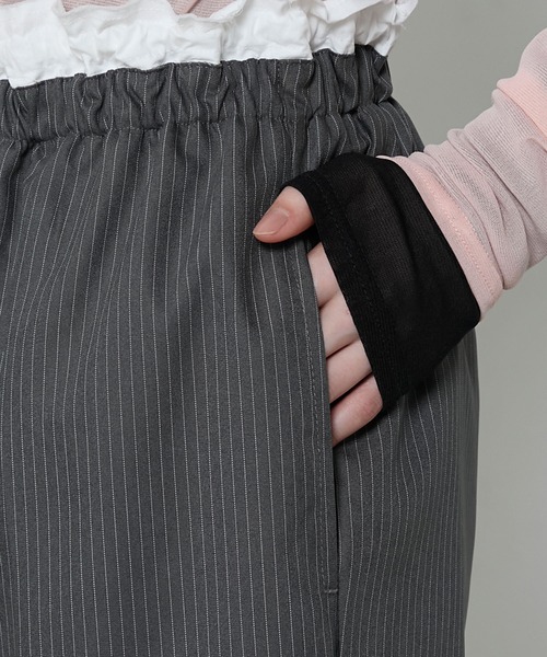 HERMES エルメス ピンストライプ ウール パンツ RHODOLIRION｜ピンストライプ ギャバジン フリル サイド