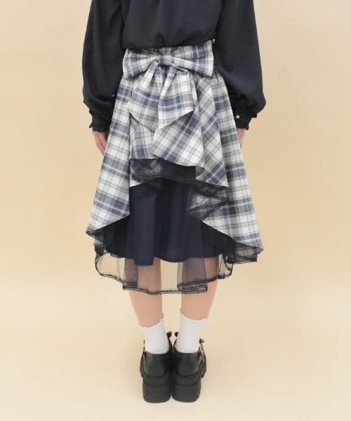 sacai サカイ　バックフリルミニスカート　リボン　フレア　シルバー サス付バックフリルミニスカート[品番：IGAW0004885]｜axes
