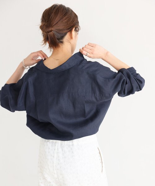 25ss IENA ウォッシャブル リネン2WAY シャツ ネイビー イエナ ウォッシャブル リネン2WAY シャツ（シャツ／ブラウス）｜IENA