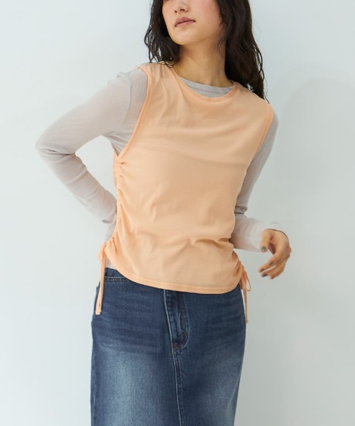 tシャツ ドロストタンクシアーカットソーセット 「低身長・小柄女性」 レディース セール】ドロストタンクシアーカットソーセット 【低身長・小柄