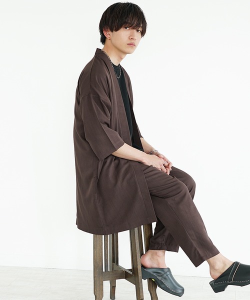 MinoriTY（マイノリティ）の「【MinoriTY】接触冷感テックリネンカーディガンセットアップ ロングカーディガン テーパードパンツ（セットアップ・メンズ・ブラウン/ブルー/ブラック/チャコール・M/S/L）」の2枚目の写真