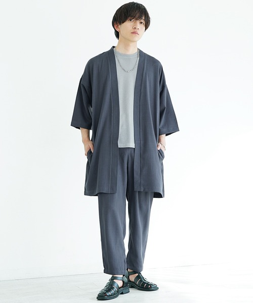 MinoriTY（マイノリティ）の「【MinoriTY】接触冷感テックリネンカーディガンセットアップ ロングカーディガン テーパードパンツ（セットアップ・メンズ・ブラウン/ブルー/ブラック/チャコール・M/S/L）」の3枚目の写真