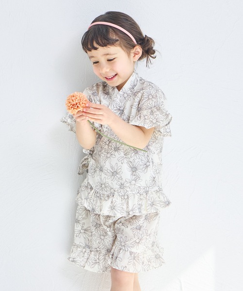SOU-SOU 花柄 甚平上下セット 2着セット　姉妹　リンク　コーデ リンクコーデ】選べる2柄キッズフリル甚平