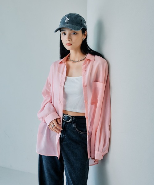 LEPSIM（レプシィム）の「シアー長袖シャツ　497152（シャツ/ブラウス・レディース・オフホワイト/ブルー/ブラック/ピンク/アイボリー/ブラウン・FREE）」の6枚目の写真