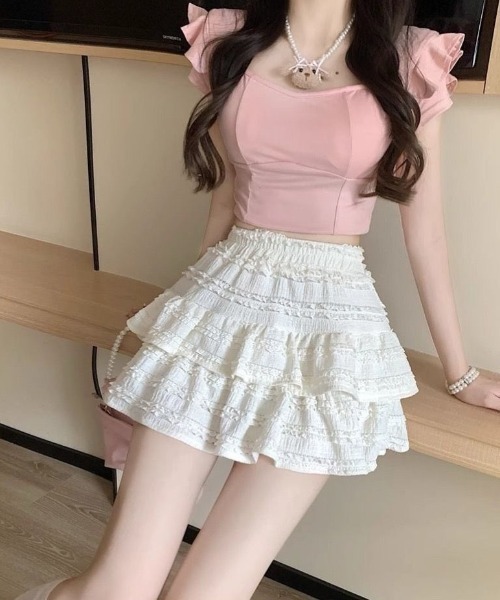 Mejoul(メジュール)の「【インパン付き】ティアードフレアミニスカート(スカート・レディース・アイボリー/ホワイト・M/L)」の4枚目の写真