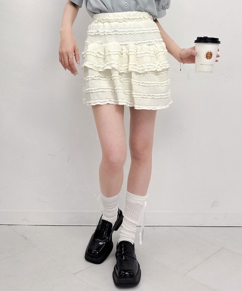 Mejoul(メジュール)の「【インパン付き】ティアードフレアミニスカート(スカート・レディース・アイボリー/ホワイト・M/L)」の13枚目の写真