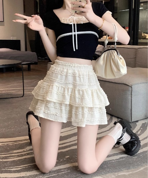 Mejoul(メジュール)の「【インパン付き】ティアードフレアミニスカート(スカート・レディース・アイボリー/ホワイト・M/L)」の18枚目の写真