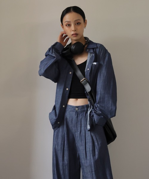Girly Doll(ガーリードール)の「オーバーデニムシャツとタックワイドデニムセットアップ(セットアップ・レディース・ネイビー・S/M/L)」の16枚目の写真