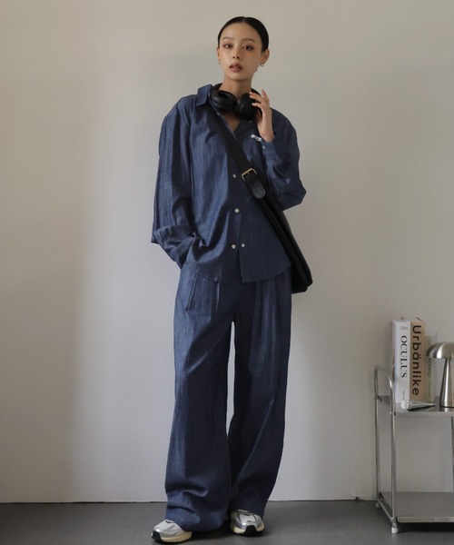 Girly Doll(ガーリードール)の「オーバーデニムシャツとタックワイドデニムセットアップ(セットアップ・レディース・ネイビー・S/M/L)」の19枚目の写真