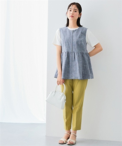 7days Life Styling（セブンデイズライフスタイリング）の「洗える麻調合繊ペプラムジレ（接触冷感・防しわ・ストレッチ・UVカット）（ベスト・レディース・ベージュ系/ネイビー系・S/M/L/LL）」の11枚目の写真