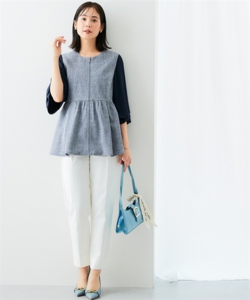 7days Life Styling（セブンデイズライフスタイリング）の「洗える麻調合繊ペプラムジレ（接触冷感・防しわ・ストレッチ・UVカット）（ベスト・レディース・ベージュ系/ネイビー系・S/M/L/LL）」の12枚目の写真