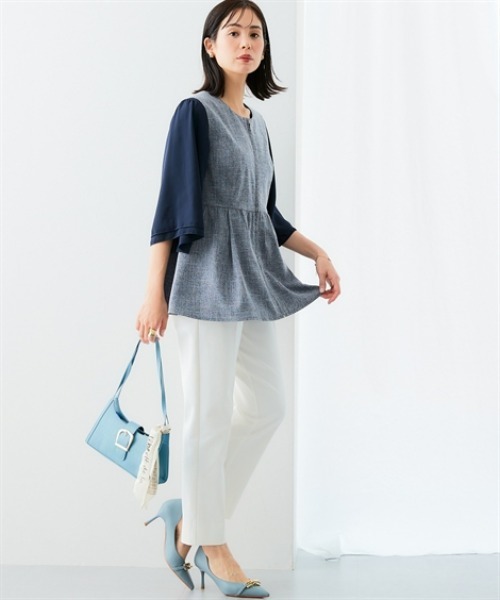 7days Life Styling（セブンデイズライフスタイリング）の「洗える麻調合繊ペプラムジレ（接触冷感・防しわ・ストレッチ・UVカット）（ベスト・レディース・ベージュ系/ネイビー系・S/M/L/LL）」の13枚目の写真