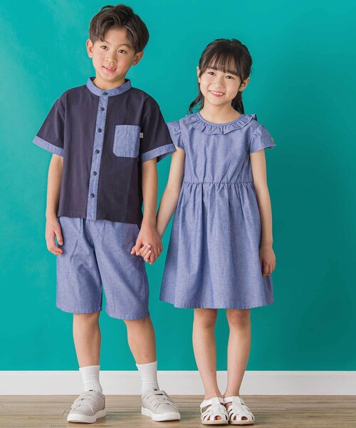 BeBe Petits Pois Vert（ベベプチポワヴェール）の「【店舗限定】【前後着用可能】ダンガリーフリル襟カシュクールワンピース(95~150cm)（ワンピース・キッズ・ネイビー/グレー・140cm/150cm/110cm/100cm/120cm/130cm/95cm）」の13枚目の写真