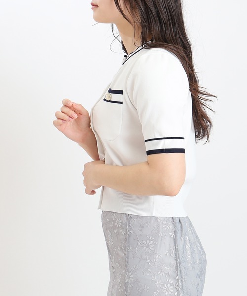 TRUDEA（トルディア）の「配色ラインスポンディシュカーディガン（カーディガン/ボレロ・レディース・ホワイト/ピンク/ネイビー・MEDIUM/LARGE）」の5枚目の写真