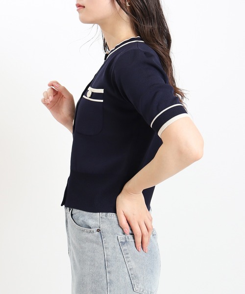 TRUDEA（トルディア）の「配色ラインスポンディシュカーディガン（カーディガン/ボレロ・レディース・ホワイト/ピンク/ネイビー・MEDIUM/LARGE）」の12枚目の写真