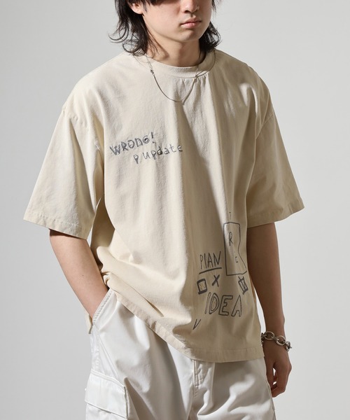 many men many mind(メニーメンメニーマインド)の「MANYMENMANYMINDS 古着風 半袖Tシャツ ピグメント スプレー加工 プリント 刺繍(Tシャツ/カットソー・メンズ・ブラック系1/アイボリー系1/アイボリー系/ブラック/ブラック系/アイボリー・L/XL/M)」の9枚目の写真