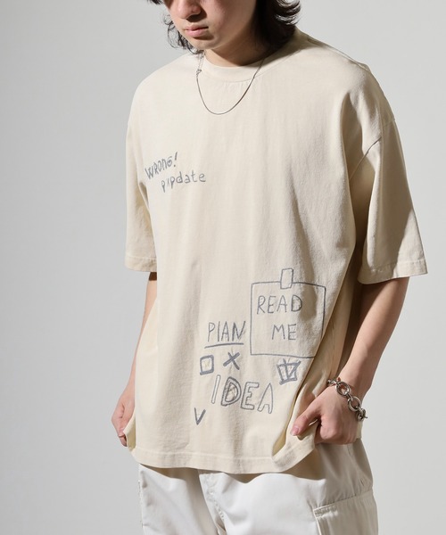 many men many mind(メニーメンメニーマインド)の「MANYMENMANYMINDS 古着風 半袖Tシャツ ピグメント スプレー加工 プリント 刺繍(Tシャツ/カットソー・メンズ・ブラック系1/アイボリー系1/アイボリー系/ブラック/ブラック系/アイボリー・L/XL/M)」の11枚目の写真