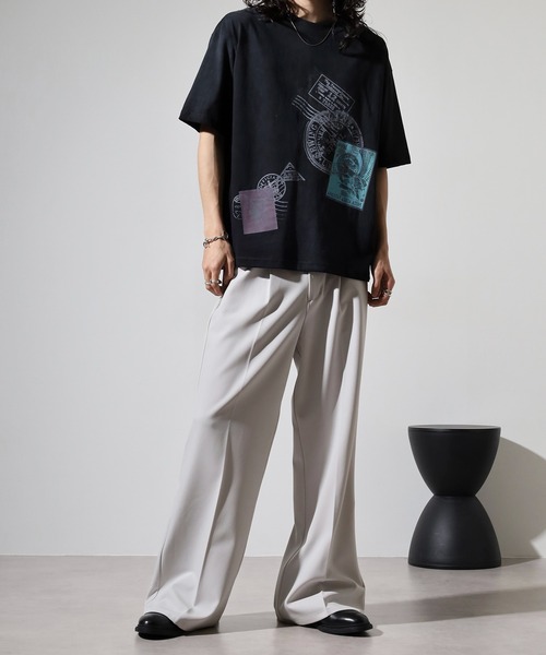 many men many mind(メニーメンメニーマインド)の「MANYMENMANYMINDS 古着風 半袖Tシャツ ピグメント スプレー加工 プリント 刺繍(Tシャツ/カットソー・メンズ・ブラック系1/アイボリー系1/アイボリー系/ブラック/ブラック系/アイボリー・L/XL/M)」の7枚目の写真