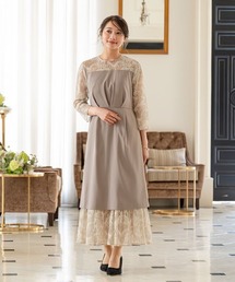 Jolie et Jolie（ジョリーエジョリー）の「【結婚式・パーティードレス】レース切り替えタックデザインワンピースドレス＜大きいサイズ＞（ドレス）」