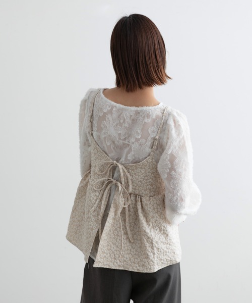 Lunea(ルネア)の「2way花柄ジャガードぺプラムビスチェ/キャミソール(キャミソール・レディース・グレー/ブラック/ライトブルー/ベージュ/ホワイト・FREE)」の7枚目の写真