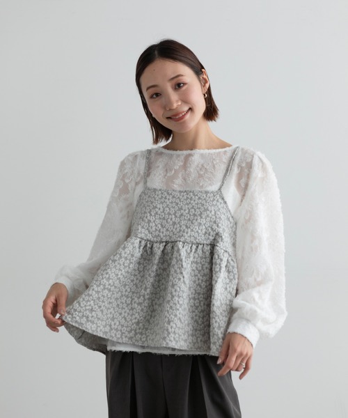 Lunea(ルネア)の「2way花柄ジャガードぺプラムビスチェ/キャミソール(キャミソール・レディース・グレー/ブラック/ライトブルー/ベージュ/ホワイト・FREE)」の14枚目の写真