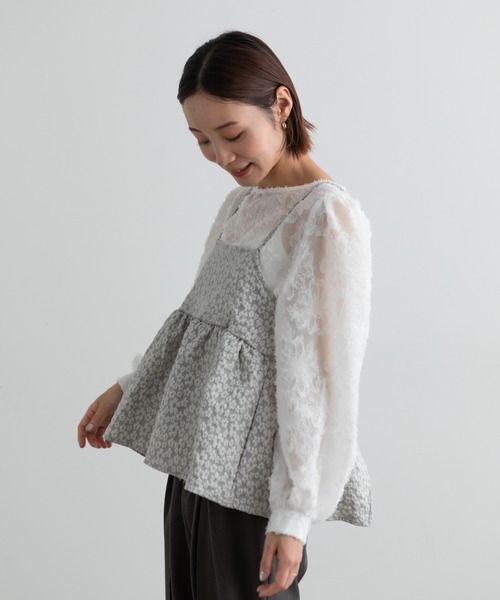 Lunea(ルネア)の「2way花柄ジャガードぺプラムビスチェ/キャミソール(キャミソール・レディース・グレー/ブラック/ライトブルー/ベージュ/ホワイト・FREE)」の12枚目の写真