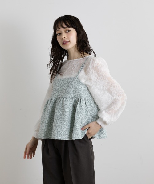 Lunea(ルネア)の「2way花柄ジャガードぺプラムビスチェ/キャミソール(キャミソール・レディース・グレー/ブラック/ライトブルー/ベージュ/ホワイト・FREE)」の19枚目の写真